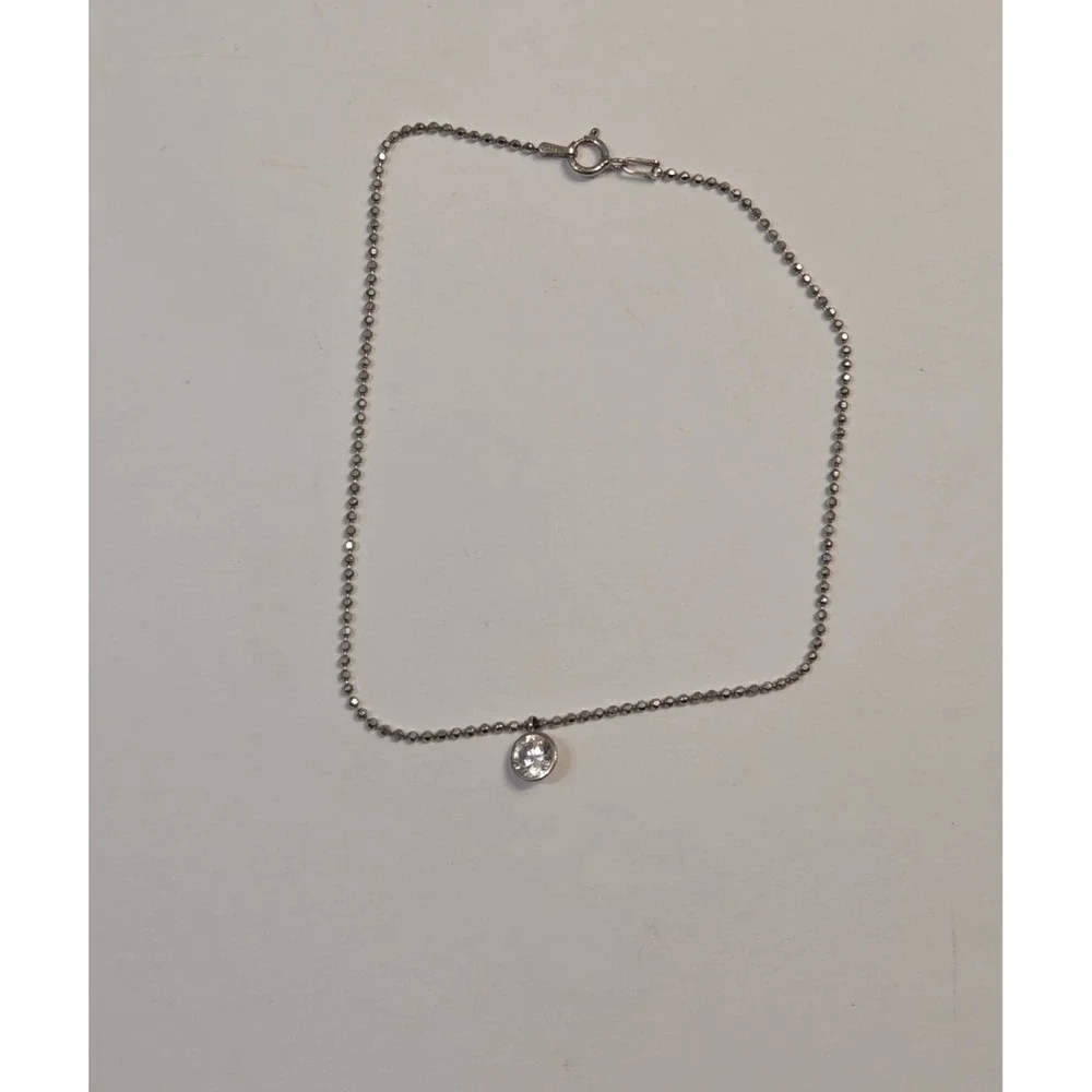 Vintage JCM Sterling Silver Dangling CZ Solitaire Anklet 10.25